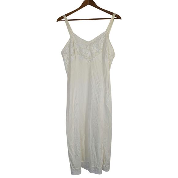 Vtg Wonder Maid Slip Dress Womens Medium White Lace Slinky Sleek Midi Coquette - Picture 1 of 9